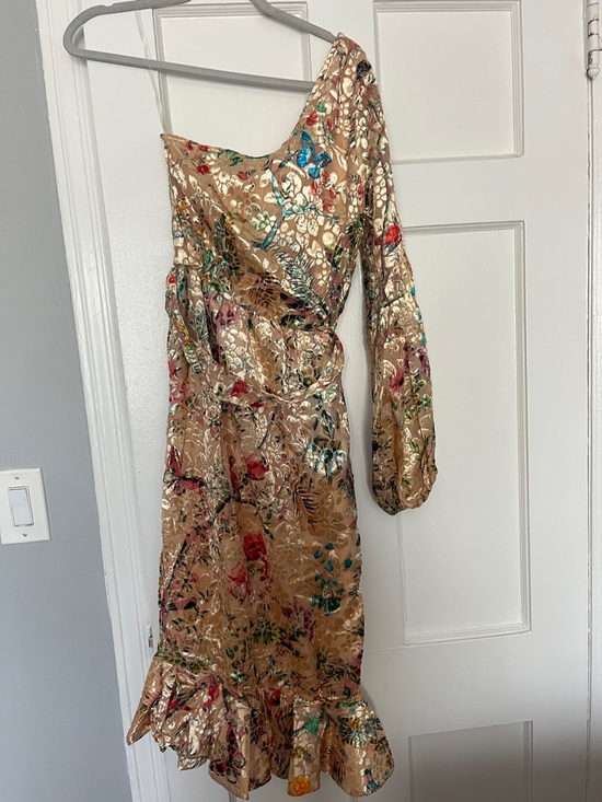 Hemant & Nandita Veena one shoulder velvet floral print midi dress NWT SZ S - Picture 7 of 9